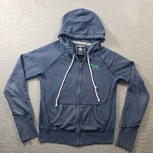 Victoria's Secret Pink Hoodie Women's Medium Blue Full Zip Stretch Sweatshirt
